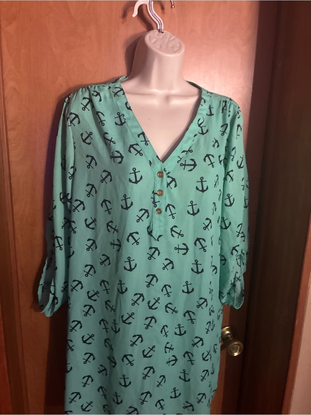 Rue21 Mint Green Anchor Print V-Neck Tunic